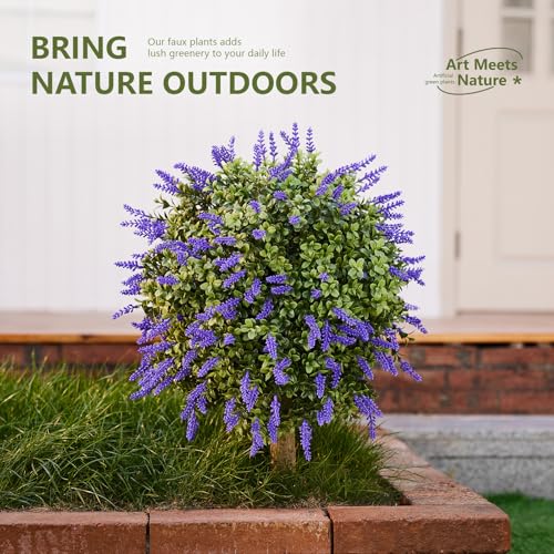 VeriNatural 2 Pack Artificial Lavender Topiary Ball Trees – 30.2in UV Resistant Fake Boxwood Shrubs with Realistic Flowers | Outdoor Indoor Faux Bushes for Porch, Patio & Garden Decor - size: 30.2in