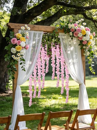 IPOPU Pink Wisteria Hanging Flowers Garland 6.4FT Wisteria Garland Hanging Flowers for Decoration for Wedding Arch, Backdrop, Garden Party Decor, 3 PCS (Pink) - color: Pink