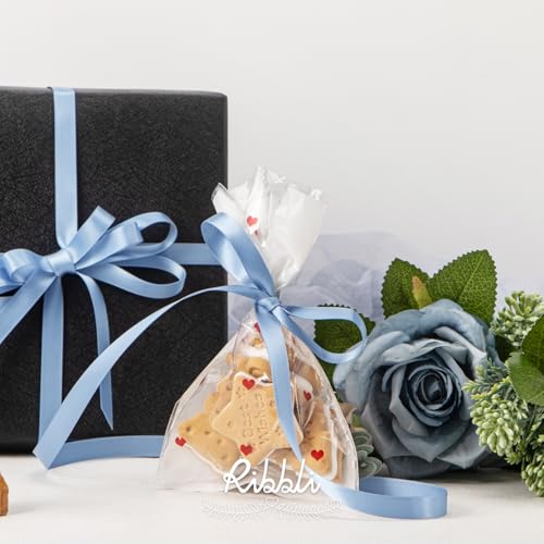 Ribbli Dusty Blue Satin Ribbon,Double Faced Satin 3/8 inch x Continuous 25 Yards,Use for Bows Bouquet,Gift Wrapping,Wedding Decoration,Floral Arrangement - color: Blue Dusty, size: 3/8 inch