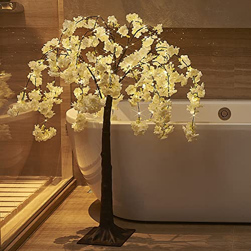 LITBLOOM White Cherry Blossom Tree with Lights 4FT 180 Fairy Lights, Faux Lighted Tree for Indoor Outdoor Home, Wedding, Party Spring Decoration - style: 4FT White Cherry