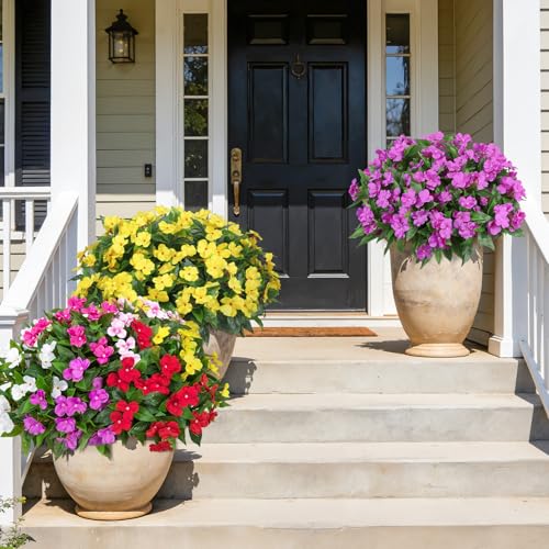 Artificial Flowers for Outdoors Decorations, 6 Bundles Realistic Impatiens Silk Faux Flowers UV Resistant Fake Plants for Outside Pot Patio Garden Porch Planters Window Box Balcony Indoor Home Decor - color: Mix Color