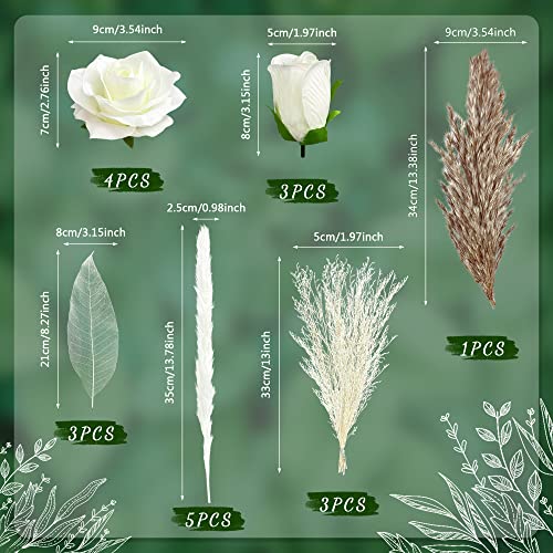 Natural Boho Cake Topper Vintage Artificial Flowers Leaves Various Dried Pampas Grass Cake Decor for Wedding Bridal Birthday Party Supplies (White) - color: White