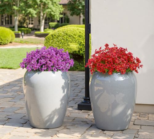 Bassion 24 Bundles Artificial Flowers for Outdoors Decoration, UV Resistant Red Silk Fake Faux Flowers Artificial Plants for Outside Window Box Porch Garden Home Decor - color: Red