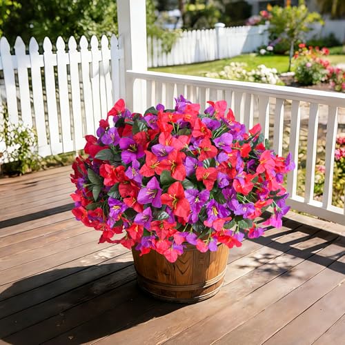 Bougainvillea Artificial Flowers for Outdoors Faux Plants Spring Decor, 4 Bundles Realistic Fake Silk Bougainvillea for Outside UV Resistant Faux Flowers for Outdoor Planters Porch Patio Garden Home - color: Redfuchsia