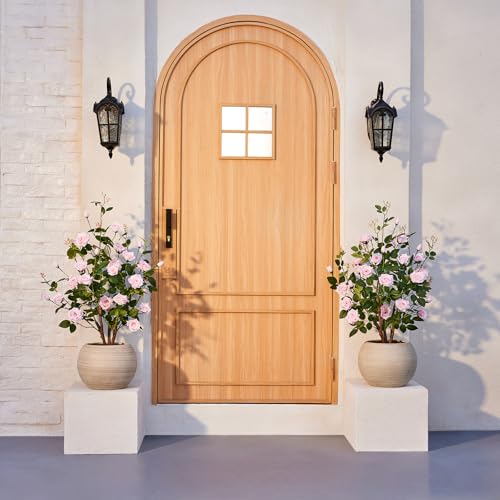 VeriNatural Fake Rose Plants,3Ft(36") Pink Artificial Roses,UV-Resistant Faux Silk Flowers for Indoor Outdoor,Potted Faux Trees for Home Decor, Courtyard,Patio, Front Porch Topiary Set of 2 - color: Pink, size: 3ft