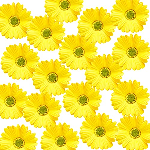 WILLBOND 18 Pcs Artificial Gerbera Daisies Flowers 15 in Yellow Fake Daisy Bouquet with Flexible Stems Boho Faux Wildflower for Wedding Bridal Groovy Party Home Kitchen Decor - color: Yellow