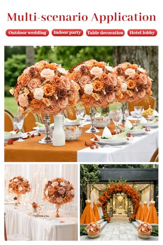 2pcs Large Artificial Flowers Centerpieces Decor for Tables Floral Arrangement Bouquet for Wedding Reception Aisle Ceremony Party Flowers Balls (Without Stand) (2pcs 15'' Autumn) - color: 2pcs 15'' Autumn