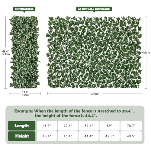 Expandable Fence Privacy Screen for Balcony Patio Outdoor, Greenery Expandable Stretchable Covers Panel Privacy Fence, Single Sided Leaves (Green White Ivy, 2 Pack) - color: Green&White Ivy, size: 2 Pack