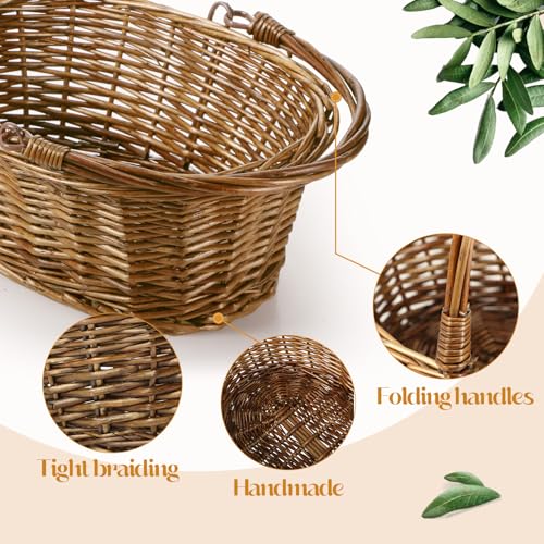 Barydat Small Wicker Basket with Handle Flower Girl Baskets Oval Willow Woven Braided Gift Basket for Weddings Picnic Baby Shower Home Garden Decor(6 Pcs,Brown,12'' x 9'' x 5'') - color: Brown, size: 12'' x 9'' x 5''