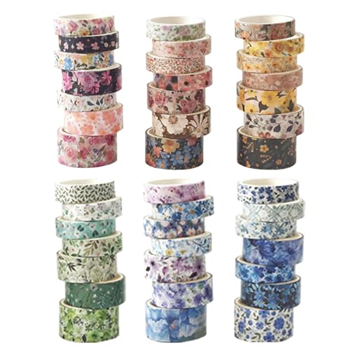 42 Rolls Vintage Floral Washi Tape Set - Decorative Tape for Scrapbooking, Journaling, Bullet Journals, DIY Crafts, and Gift Wrapping - color: Purple