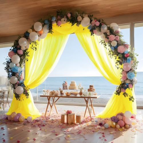 Yellow Wedding Arch Draping Fabric Shimmery Sheer Drapes 2 Panels Extra Long Backdrop Curtains for Wedding Anniversary Party Summer Outdoor Events 4th July Backgrounds, 31" x 20 ft - color: Bright Yellow, size: 240" L x 31" W (2 Panels)