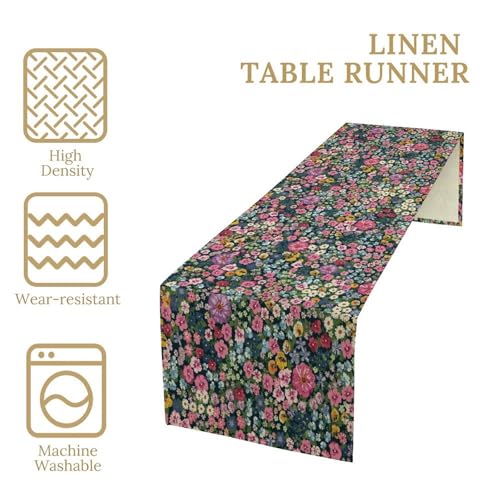 Wildflower Meadow Table Runner Linen Table Decor with Colorful Flower Garden Floral Printed for Dining Room, Kitchen, Farmhouse, Holiday, Party, Home Decorate 13" x 36" - color: Floral_21, size: 13"W x 36"L (Pack of 1)