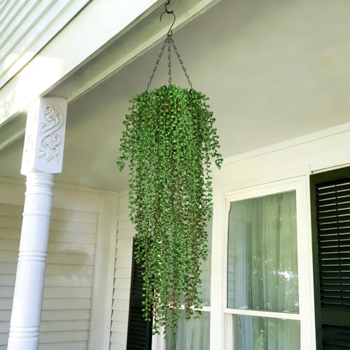Waipfaru 8Pcs Artificial Hanging Plants, Fake Vines Fake Hanging Plants for Outdoors UV Resistant Ivy Artificial Plants Outdoor Faux Plants Indoor Bedroom Living Room Boho Wall Porch Shelf Decor - color: Tears of a Lover, size: 8Pcs Plants