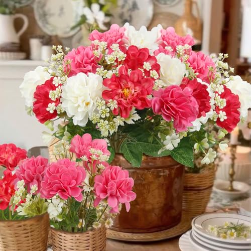 3 Pcs Silk Cemetery Flowers Artificial Geraniums for Outdoors UV Resistant Rose Red Artificial Topiary Potted Faux Flowers for Planters Outdoor Hanging Front Porch Garden Patio Grave Decor - color: Pink