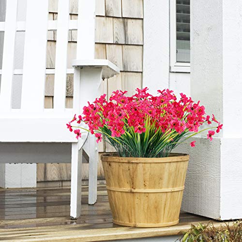 JEMONG 12 Bundles Artificial Flowers Outdoor UV Resistant Fake Flowers No Fade Faux Plastic Plants Garden Porch Window Box Decorating(Rose red) - color: Rose Red, size: 12Bundles