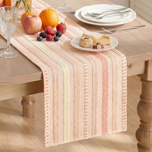 Artoid Mode Pink Farmhouse Woven Table Runner, Seasonal Holiday Rustic Kitchen Dining Table Decoration for Home Party Decor 12x72 Inch - color: Pink, size: 12" x 72", Table Runner