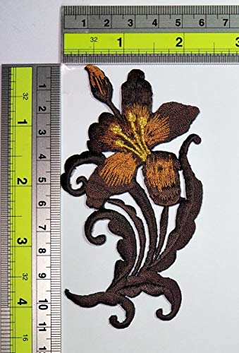 1 Pair Asian Brown Orchid Flowers Floral Bouquet Boho Embroidered Appliques Iron-ons Patches DIY Crafts Embroidery Projects Clothing