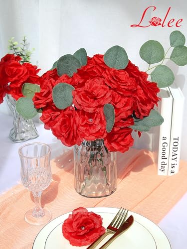 LELEE Rose Head Flowers with Stem - 108pcs Red Roses Artificial Flowers Bulk - Silk Rose Fake Flower for Wedding Bouquet Party Home Decor DIY Baby Shower Centerpieces Tables Decoration - color: Red Color