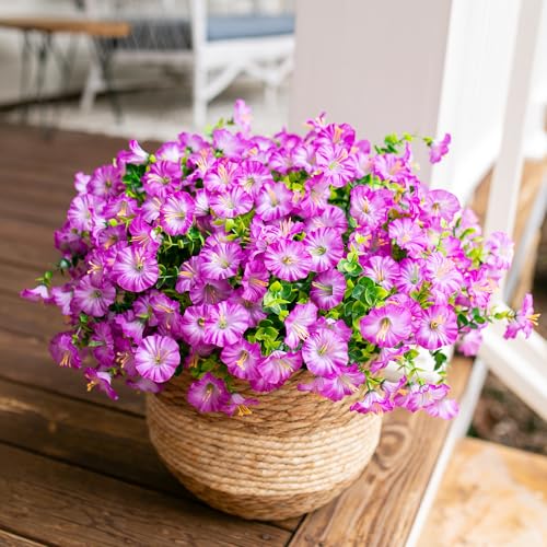 HyeFlora Artificial Flowers for Outdoors Fake Plants Outside Decoration, 12 Bundles Silk Purple Morning Glory UV Resistant Look Real Faux Flowers for Planter Front Door Porch Patio Yard Gardens Home - color: Gradient Purple