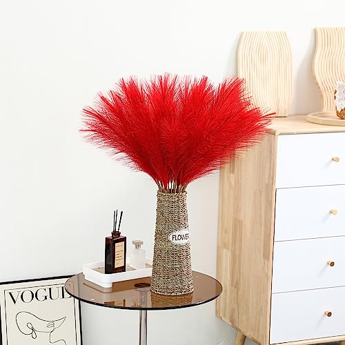Wertuirk Red Pampas Grass Decor - 30pcs 24 Inch Short Artificial Pampas Grass Decor, Fake Pompas Floral for Vase Filler, Wedding Flower Arrangement, Party and Home Decor (Red) - color: A Red, size: 30 Pieces