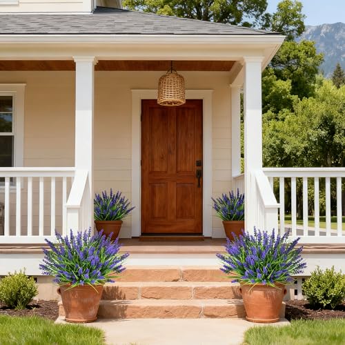 16 Bundles Artificial Plants Outdoor, UV Resistant Fake Lavender & Monkey Grass, Realistic Plastic Faux Plants for Balcony, Patio, Porch Greenery Decor, Planter Filler(Purple) - color: Purple, size: 16PCS