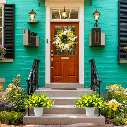 16 Bundles Artificial Plants Flowers for Outdoor Fake Monkey Grass with Flowers for Outside Planter Realistic UV Resistant Faux Plant for Garden Patio Pathway Front Porch (16, Yellow) - color: Yellow
