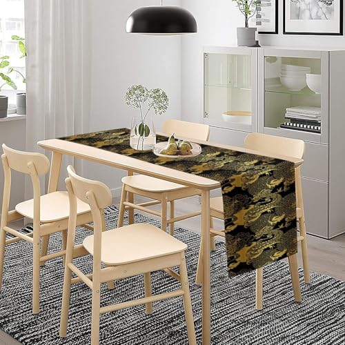 Chinese Dragon Table Runner, Black Gold Oriental Culture Art Japanese Design Print Table Runner for Kitchen Dining Wedding Party Holiday 13x36in - color: Aisa-5, size: 13x36in