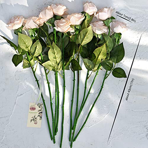 FiveSeasonStuff Fake Roses Wedding Flowers Real Touch Silk Cream Pink Artificial Flowers 12 Stems - color: Cream Pink