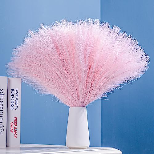 10 Stems Pink Pampas Grass Decor - 17.7" Faux Pampas Grass Artificial Fluffy Small Flower Arrangement and Vase Filler for Boho Home Wedding Mothers Day Decoration - color: Pink