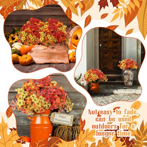 Lyrow 100 Bundles Violet Artificial Flowers, UV Resistant Faux Silk Flowers Outdoor, Fake Violet Bulk for Front Porch Hanging Garden Courtyard Farmhouse Home (Autumn Color System) - color: Autumn Color System