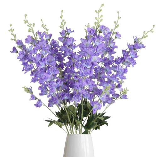 8PCS Purple Delphinium Artificial Flowers 33.5'' Faux Hyacinth Flowers Long Stem Silk Flowers for Tall Vase Home Wedding Table Decor(Light Purple) - color: Light Purple