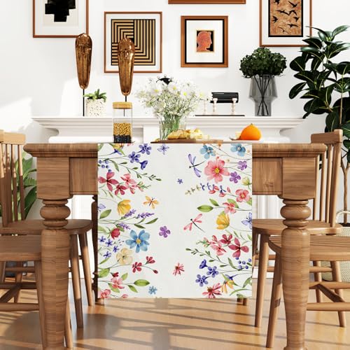 Flowers Spring Table Runner 13x72 Inch Spring Summer Easter Decorations and Supplies for Home Kitchen Dining Room Table Decor