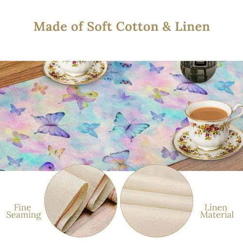 Butterfly Table Runner,Watercolour Purple Dream Butterflies Table Runner for Home Indoor Outdoor Kitchen Holiday Party Wedding Decor 13x36 Inch - color: Butterfly-1, size: 13x36in