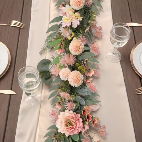 Spring Garland 6FT Hydrangea Flower Garland Faux Greenery Leaf Vine Garlands for Decoration for Spring Indoor Outdoor Garden Farmhouse Porch Wall Wedding Room Home Decor (Pink) - color: Pink