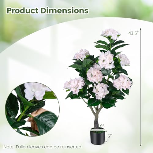 Goplus Artificial Hydrangea Tree, 2 Pack Fake Floral Plant w/11 White Flowers & Realistic Trunk in Plastic Nursery Pot, Indoor Silk Flower Tree for Home Office Living Room Housewarming Gift (Pink) - color: Pink