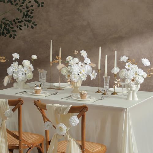 Garisey Artificial Flowers Combo, Mix Silk Flowers Roses, Peonies, Dahlias with Stems for DIY Wedding Bridal Bouquets, Baby Shower, Table Centerpieces, Home Decor, Fake Floral Arrangements-White - color: White