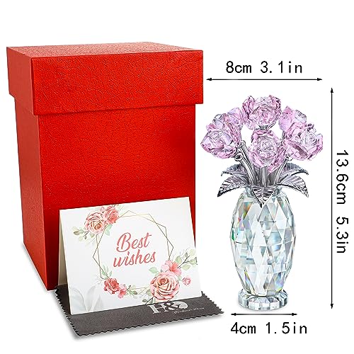 H&D HYALINE & DORA Pink Crystal Rose Flower Figurine,Glass Rose Flowers Gifts for Women,Crystal Rose Flower Collectible for Christmas Wedding Decor - color: Pink 2