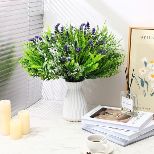 Ceenna 64 Bundles Artificial Plants Fake Bushes Grass Faux UV Resistant Bulk Plastic Shrubs Wheat Grass Flowers Greenery Outdoor for Vases Farmhouse Garden Decor Wedding Window Hanging Basket