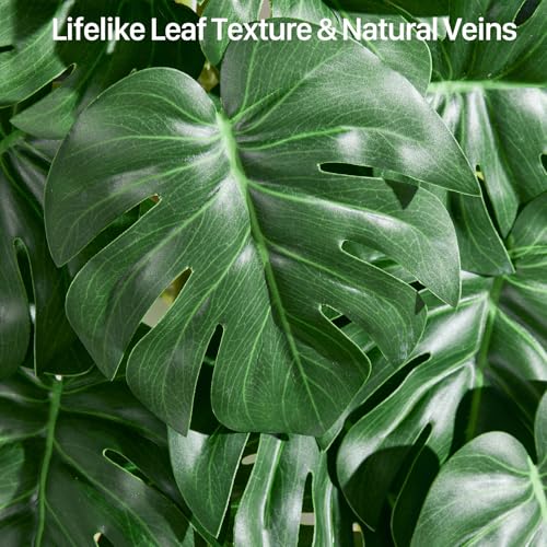 2 Pack Large Artificial Hanging Monstera Plant with Pots, Extra-Full Cascading Faux Hanging Plants for Wall & Shelf Decor, Oversized Split-Leaf Greenery for Living Room (Green-02) - color: Green-02