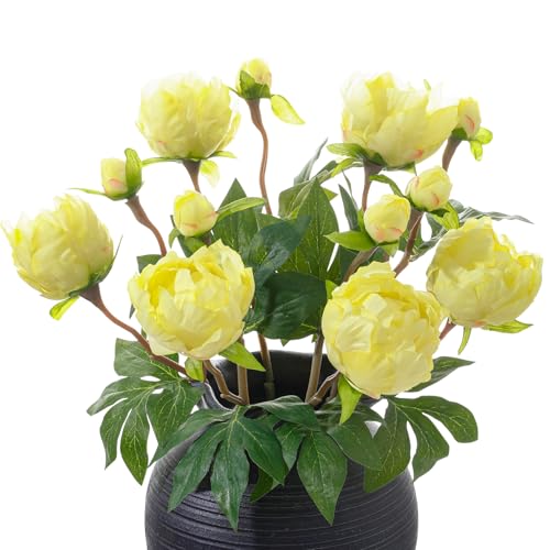 ucky 6PCS Yellow Peonies Artificial Flowers, Realistic 2 Heads Silk Peonies with Stems & Buds, 17.51" Faux Peony Bouquets for Wedding Centerpieces DIY Home Table Vase Decor - color: Yellow