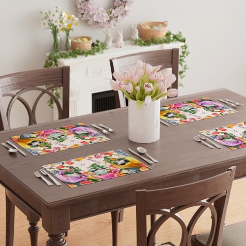 XCHI Tulips Gnomes Flowers Spring Placemats Set of 4 Summer Table Mats for Party Home Kitchen Dining Table Decorations 12x18 Inch - size: Set of 4 (12x18 Inch)