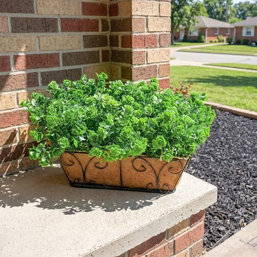 Artificial Fake Outdoor Plants for Spring Summer Decoration, 12 Bundles Fake Plastic Roses UV Resistant Look Real Faux Plants for Planter Outside Front Door Porch Patio Balcony Garden Indoor Yard Urn - color: Roses-green
