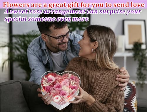 Valley of Rain & Forest Long-Lasting Real Flowers, "Sweet" Preserved Floral Gift With Lights For you to send Love for All Occasions, for Indoor Decoration (Pink & White Roses Arrangement) - color: Pink & White Roses Arrangement