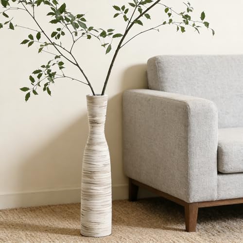 ALMA 20" White & Browm Tall Skinny Vase for Flowers, Decorative Thin Pampas Grass Vases for Living Room Floor, Dinner Table, Entryway, Fireplace, Bookshelf, Offer, Home Decor - color: Bow-white-20"