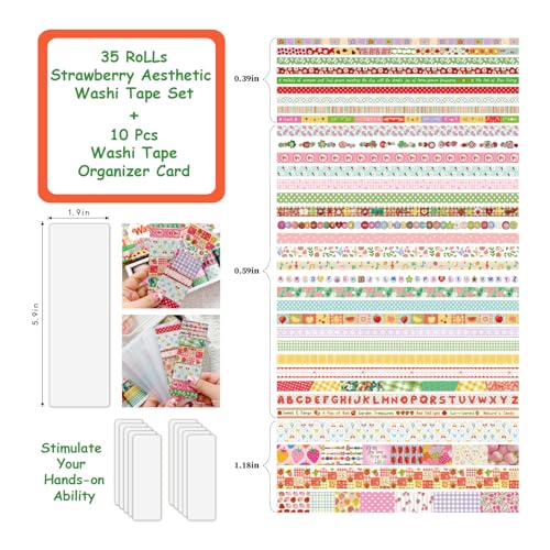 35 Rolls Strawberry Farm Washi Tape Set, Cute Fruits Decorative Scrapbook Tape and Journaling Supplies for DIY Crafts, Bullet Journals, Gift Wrapping - color: StrawberyAesthctic