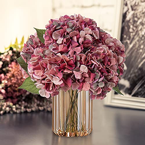 DILATATA 4 Pcs Dried Touch Hydrangeas Artificial Flowers 17" Tall Large Silk Hydrangea Stems Fake Hydrangea Arrangements for Home Office Table Centerpieces-Purple Hydrangea - color: Bashful Pink, size: 4PCS