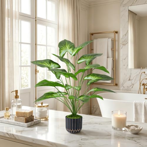 florisso 26" 3D Printed Artificial Tropical Potted Plant, Realistic Tall Faux Plant Indoor Outdoor Tree for Living Room Home Decor - size: 26" Tropical Plant