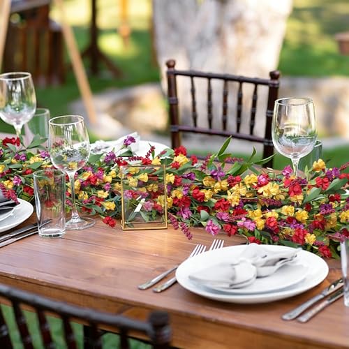 6ft Spring Summer Flower Garland, Artificial Floral Vine for Wall Backdrop Mantle Fireplace Stair Table Wedding Arch, All Season Home Door Porch Decor (Yellow+Red) - color: Yellow+red