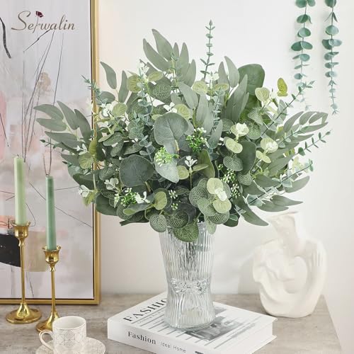 Serwalin 300 pcs Artificial Mixed Eucalyptus Leaves Stems Bulk, 4 Kinds Silver Dollar Eucalyptus Leaves Picks,Faux Greenery Stems Sprays for DIY Bouquets Floral Arrangement Home Decor - color: Attractive Forest Green-300pcs
