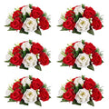 NUPTIO Pcs of 6 Fake Flower Ball Arrangement Bouquet,15 Heads Plastic Roses with Base, Suitable for Our Store's Wedding Centerpiece Flower Rack for Parties Valentine's Day Home Décor (Red & White) | 6 Pcs Artificial Flower Arrangements for Wedding Party C
